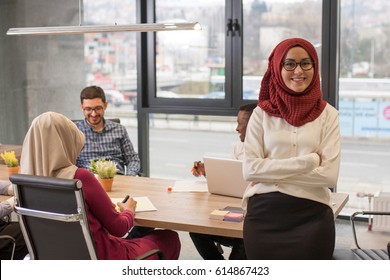 Young Muslim Hijab Business Woman In Office, Portrait