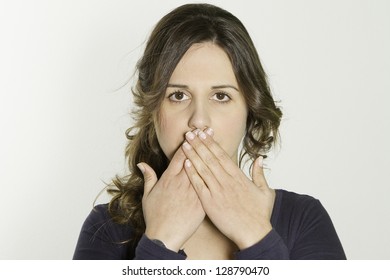 Young Mute Girl Her Hands Her Stock Photo 128790470 