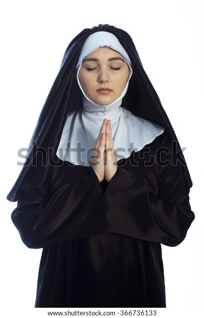 Young Nun Prays Photo On White Stock Photo 366736133 | Shutterstock