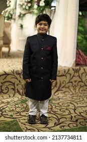 Young Pakistani Indian Baby Boy Posing In Sherwani