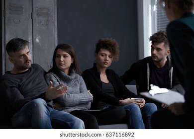 Young People With Addictions On Group Aa Meeting 