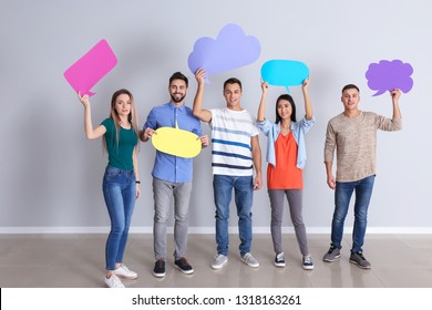 Young People Blank Speech Bubbles Near Stock Photo 1318163261 ...