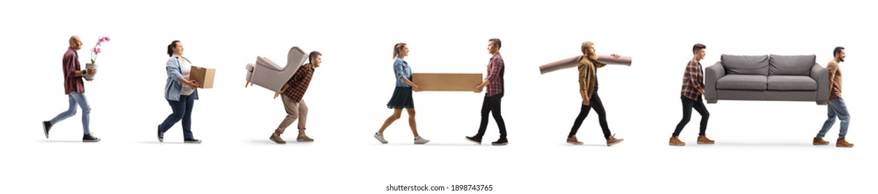 Young people carrying household items isolated on white background - Shutterstock ID 1898743765