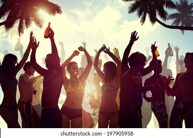 Young People Celebrating by the Beach