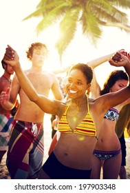 Young People Enjoying a Summer Beach Party - Shutterstock ID 197903348