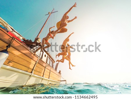 Similar – Image, Stock Photo Sailing boat on lake Attersee in rain