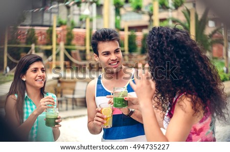 Similar – Group of young people laughing in summer party