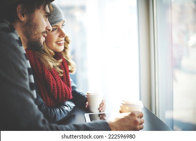 Young people looking at cafe window - Powered by Shutterstock