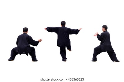 Young People Practicing Tai Chi White Background