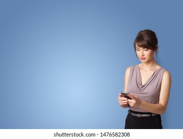 Young person presenting something with empty space