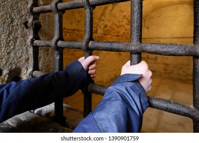 Young Person In Prison Or Jail. Juvenile Delinquency, Mionor Behind Bars