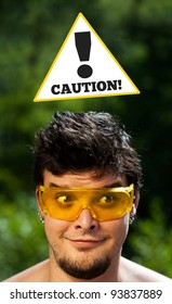 Young persons head looking at construction signs