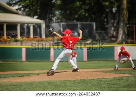 Young pitcher on the mound in a youth baseball game