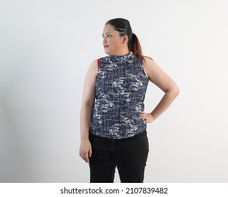 Young Plus Size South East Asian Woman Pose Face Expression Emotion On White Background