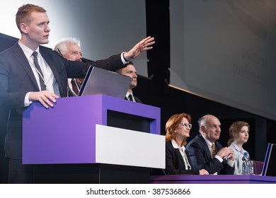 Young Politician And His Election Team During Press Conference