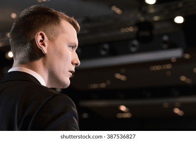 Young Politician In Suit Giving Speech