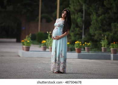 Young Pregnant Girl Outside, First Time Pregnancy 