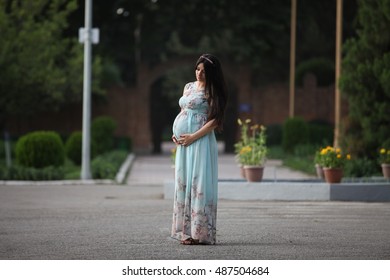 Young Pregnant Girl Outside, First Time Pregnancy 