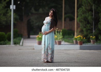 Young Pregnant Girl Outside, First Time Pregnancy 