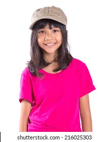 Young preteen Asian girl with a cap over white background