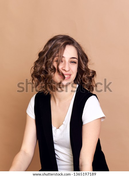 Young Pretty Brunette Woman Curly Hair Stock Photo Edit Now