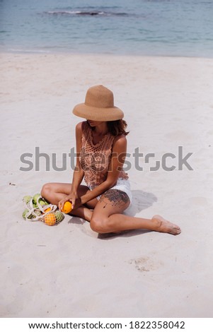 Similar – Image, Stock Photo Thoughtful latin woman on the beach