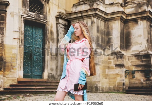 Young Pretty Girl Extra Long Blonde Stock Photo Edit Now 491905360