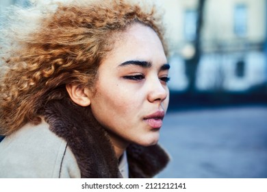 Young Pretty Girl Teenage Outside Smoking Cigarette Close Up, Looking Like Real Junky, Social Issues Concept