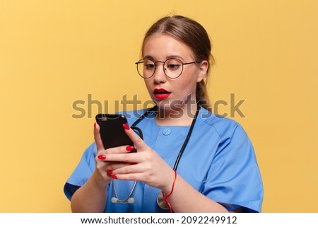 young pretty woman confused expression nurse concept
