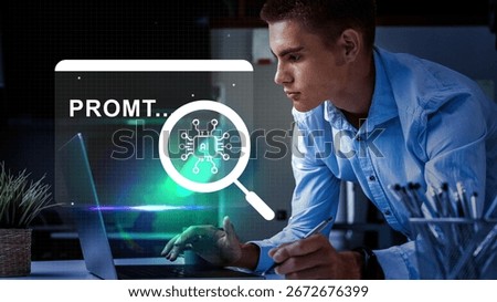 Young professional exploring artificial intelligence software while working in a modern office