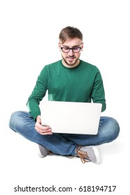 Young Programmer Using Laptop On White Background