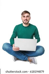 Young Programmer Using Laptop On White Background