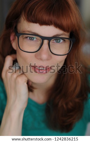 Similar – Woman, pretty, young, glasses, hat, upper body