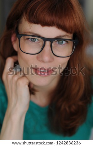 Similar – Woman, pretty, young, glasses, hat, upper body