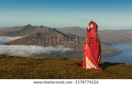 Similar – Image, Stock Photo Young woman over Norwegian fjord