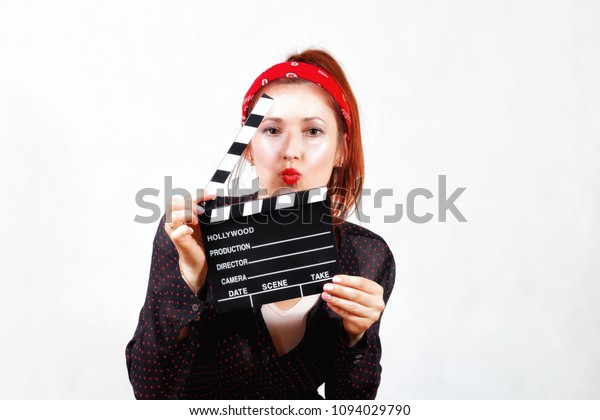 Young Redhead Happy Pin Girl Bandana Stock Photo Edit Now 1094029790