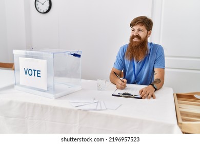 Young Redhead Politic Party Worker Smiling Happy Working At Electoral College.