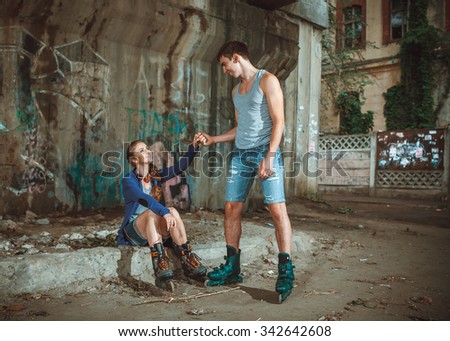 Similar – Image, Stock Photo Young couple having fun in a summer day