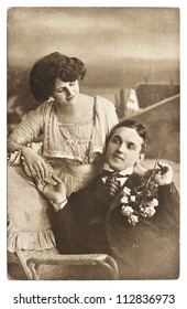 young romantic couple. old sepia picture ca. 1913