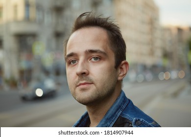 Young Russian Man At The Summer Evening, Close-up Portrait. Adult White Male 27 Years Old Outdoors.