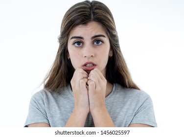 Young sad woman, serious and concerned, looking shocked and worried Feeling sorrow and depressed. close up portrait isolated on white With copy space. In facial expressions and emotions concept. - Shutterstock ID 1456025597