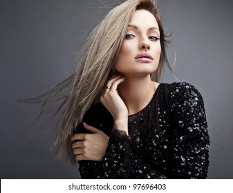 Young Sensual & Beauty Woman In A Fashionable Dress.