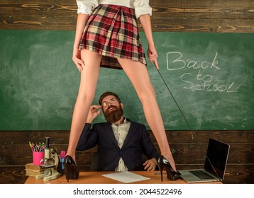 Young Sexy Schoolgirl Student And Teacher. Sexy Student School Girl With Short School Girl Skirt Seduction Surprised Teacher In Classroom. Student Girl Breaking School Clothing Rules. Dress Code.