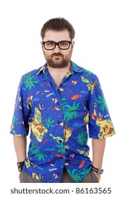 Young Silly Man With A Hawaiian Shirt, Isolated