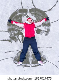 Young Skater Having Fun On Ice. Skate Rink From Above.  Winter Sport Theme.