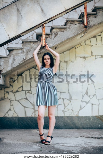 Young Skinny Tall Woman Posing Short Stock Photo Edit Now 495226282
