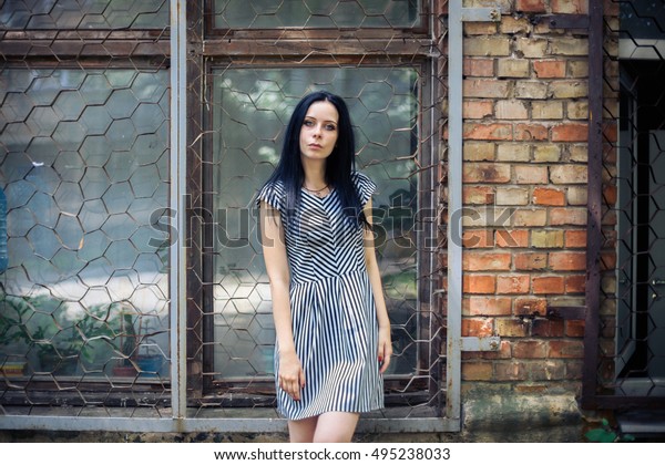 Young Skinny Tall Woman Posing Short Royalty Free Stock Image