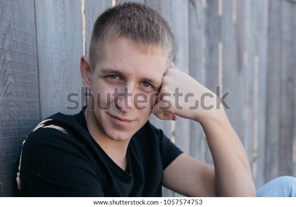 Young Slender Guy Short Haircut Problematic Royalty Free Stock Image