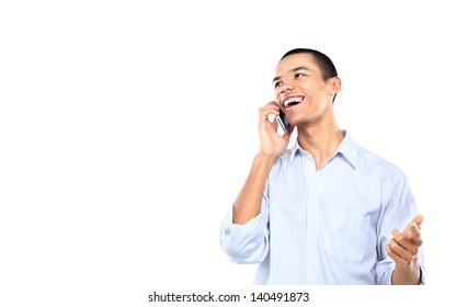 Young Smiling Black Businessman Talking On Cell Phone Isolated On White