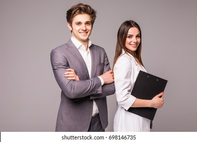 Young Smiling Business Woman And Business Man